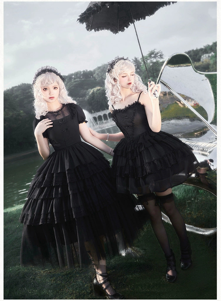 With PUJI~Ivory Tower Enhance~Elegant Lolita JSK Dress Tiered Drawstring OP