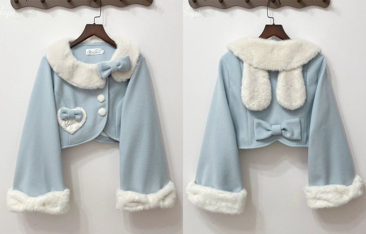 Rabbit Heart Knot - Sweet Lolita Winter Short Coat, Detachable Bunny-Ear Collar 45891:866919