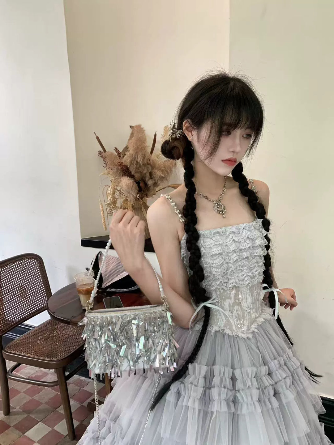 Sara Bell~Hailey~Elegant Lolita JSK Dress with Large Tiered Voile Hem
