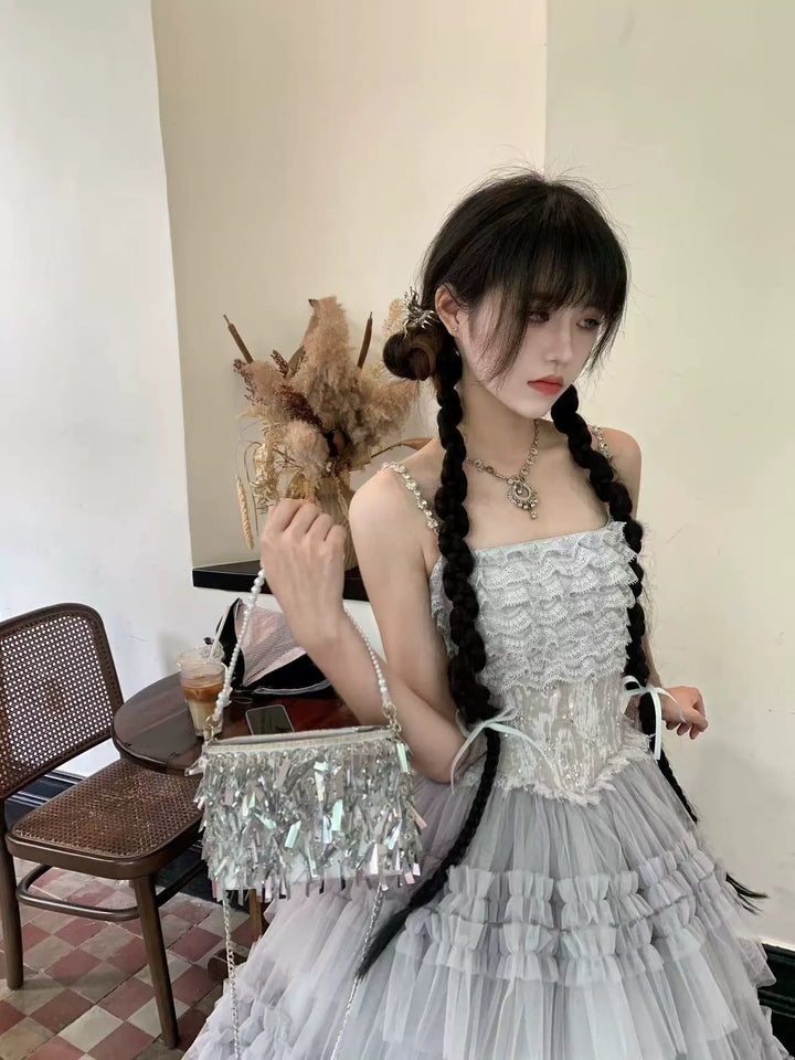 Sara Bell~Hailey~Elegant Lolita JSK Dress with Large Tiered Voile Hem