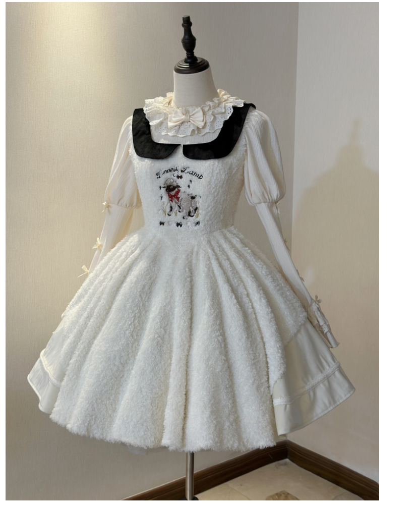 Peach Soda~Sleeping Case~Plush Lolita JSK Dress Set Doll Sense Embroidery Dress S JSK- Ivory 