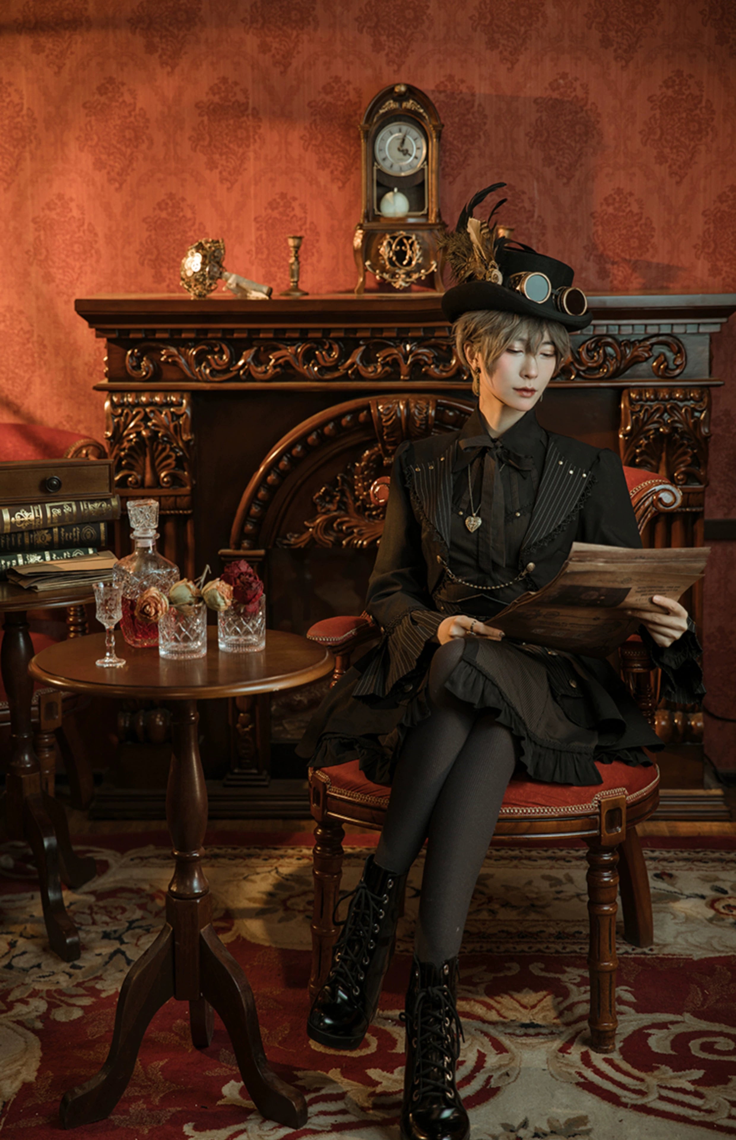 (BFM)Mr. Yi's Steam Continent~Gothic Lolita Cardigan Long Sleeve Black Short Jacket 36496:513170