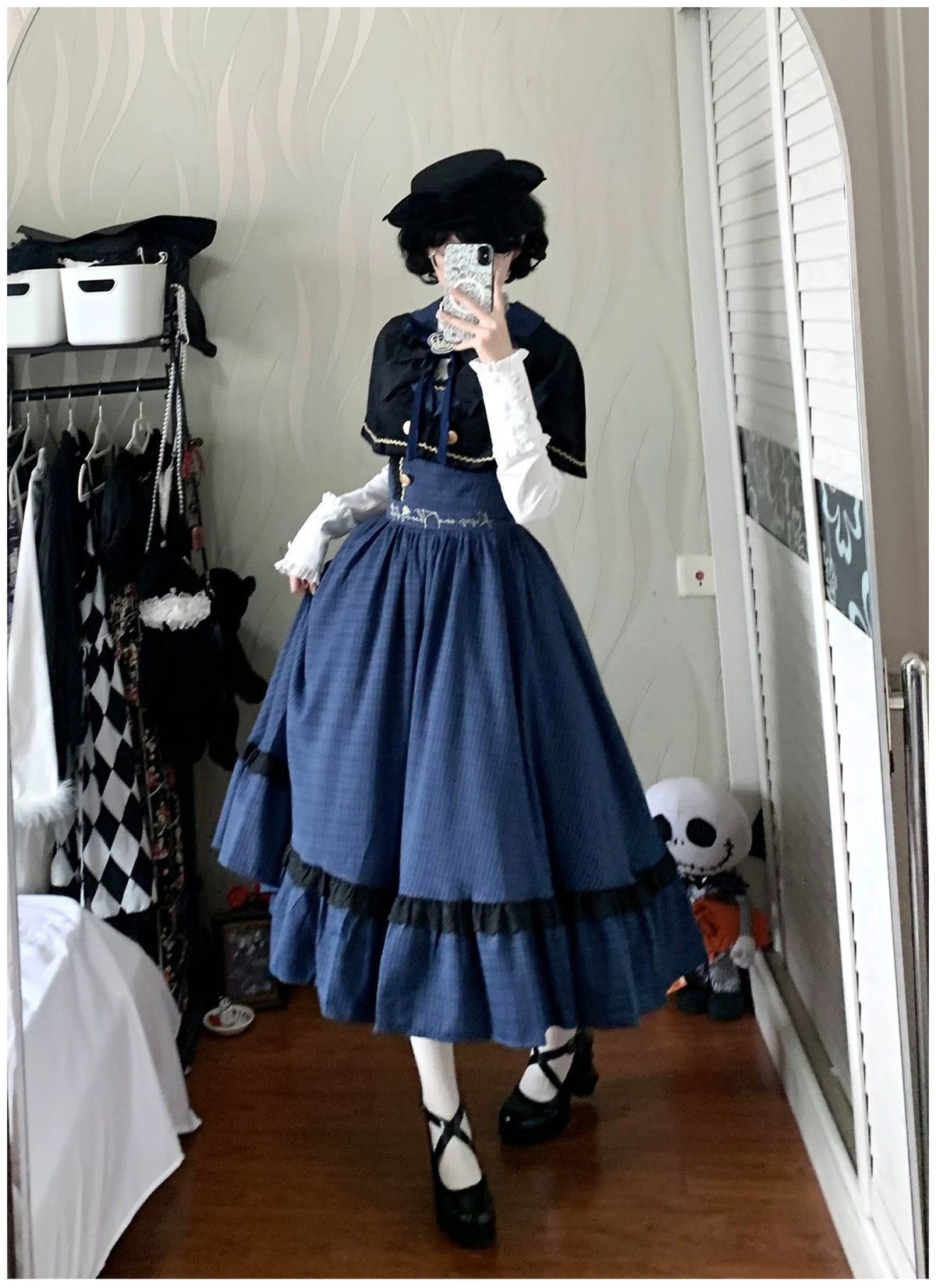 Heide Diary - Classic Lolita Blouse & JSK Dress Set, Blue Plaid