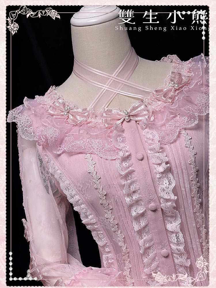 Shuang Sheng Xiao Xiong - Heart of Love - Lace Sweet Lolita Shirt, Hime-Sleeves 44307:803052