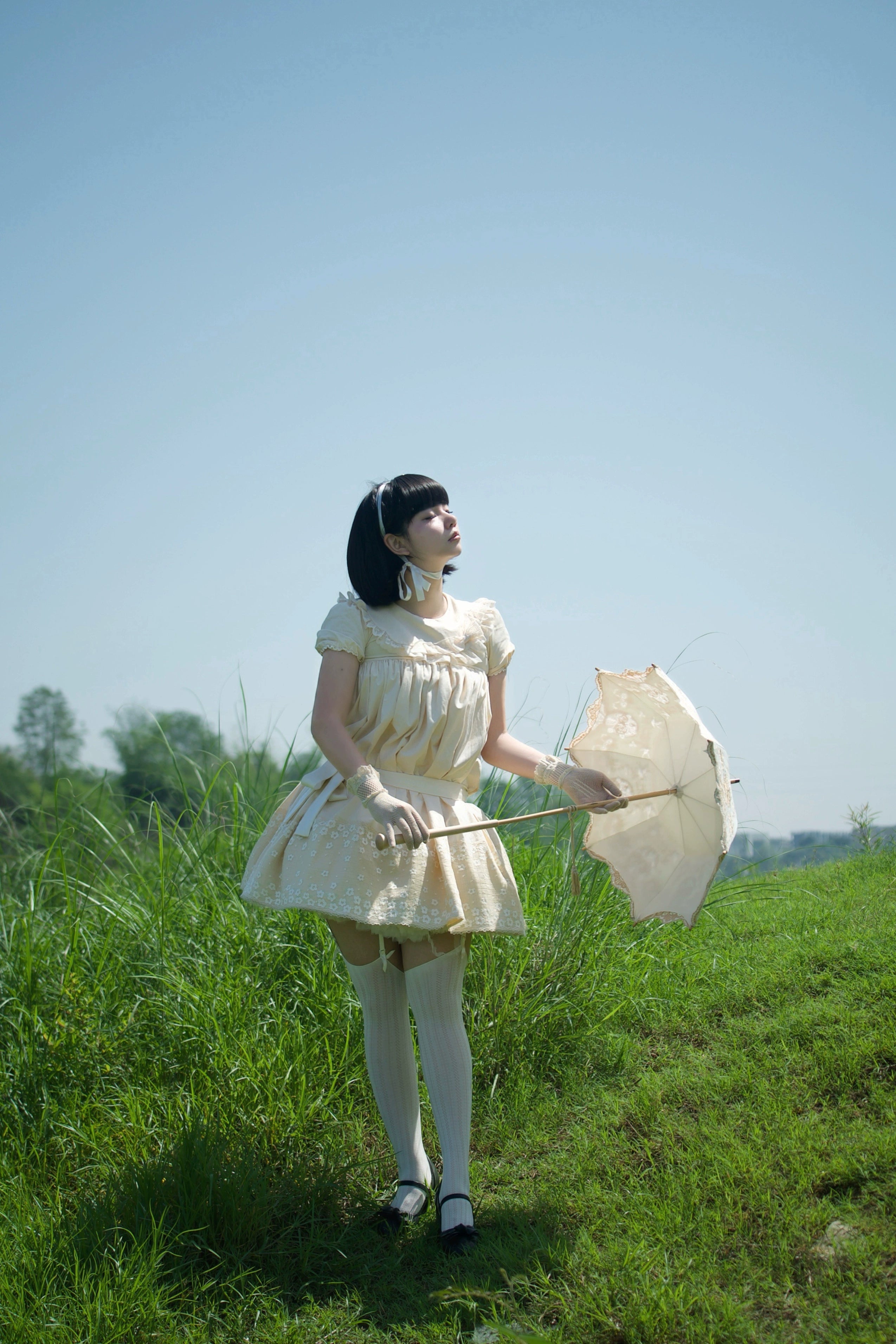 Fresh Tea Lolita - Meringue Frosting - Cotton Kawaii Lolita OP Dress with Satin Bow