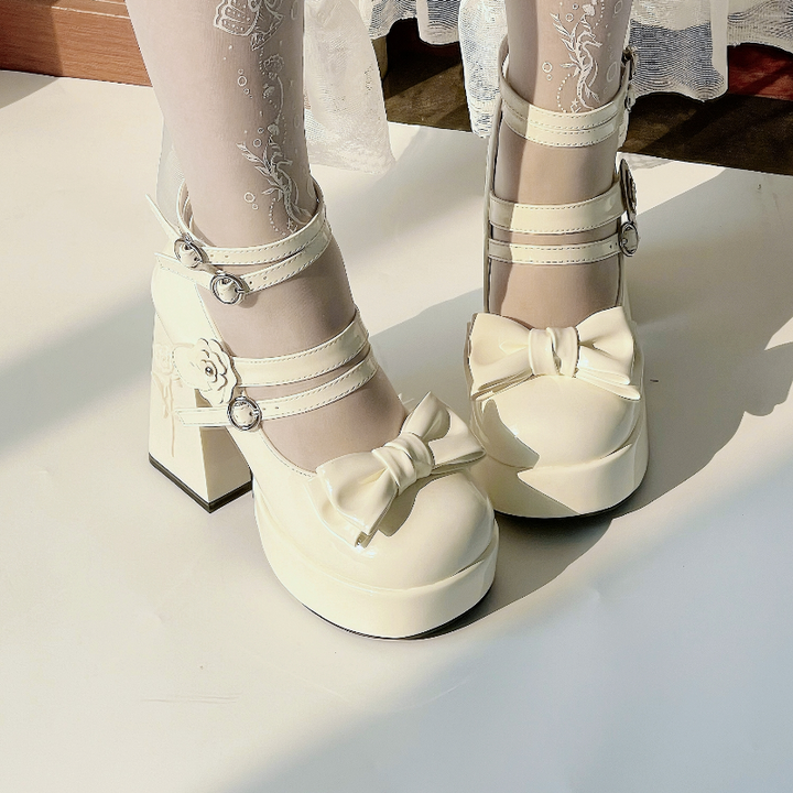 Dreamland~Whispers of the Rose~Daily Lolita Platform Heels Shoes with Relief Rose