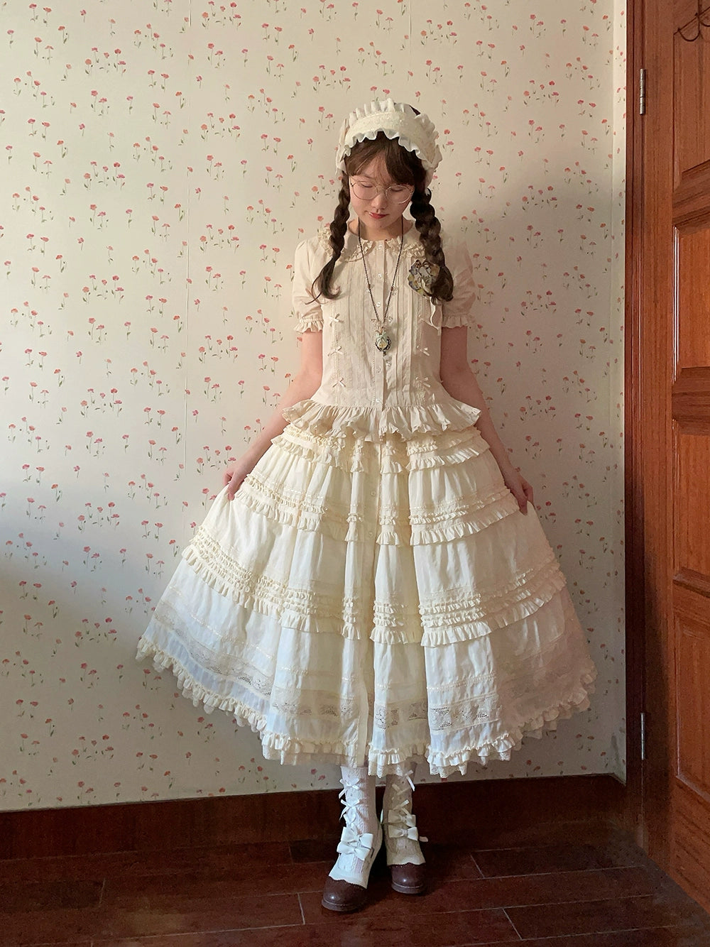 Miss Point~Cat Rose Tea~Elegant Lolita SK Pure Cotton Open-front Skirt