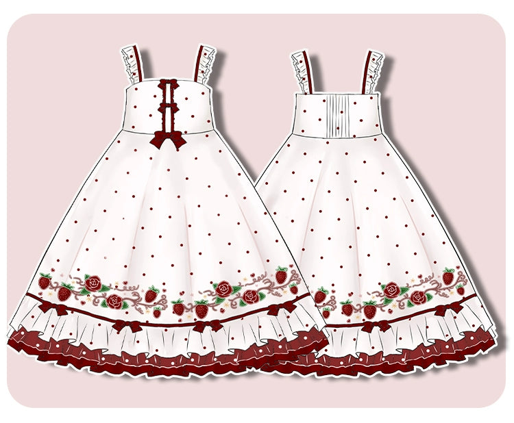 Forest Fluorescent Carps~Strawberry Diary~Sweet Lolita JSK Dress Strawberry Print   