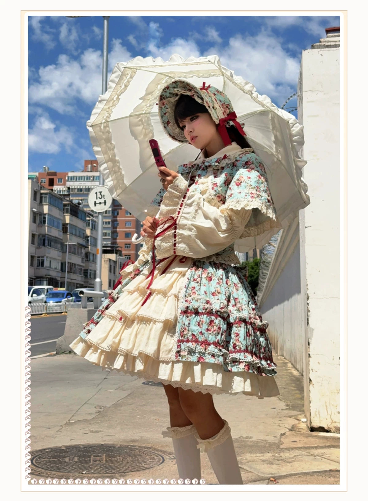 Old Rose Garden - Cotton Old School Lolita Top & Skirt Set, Floral Print 45886:866535