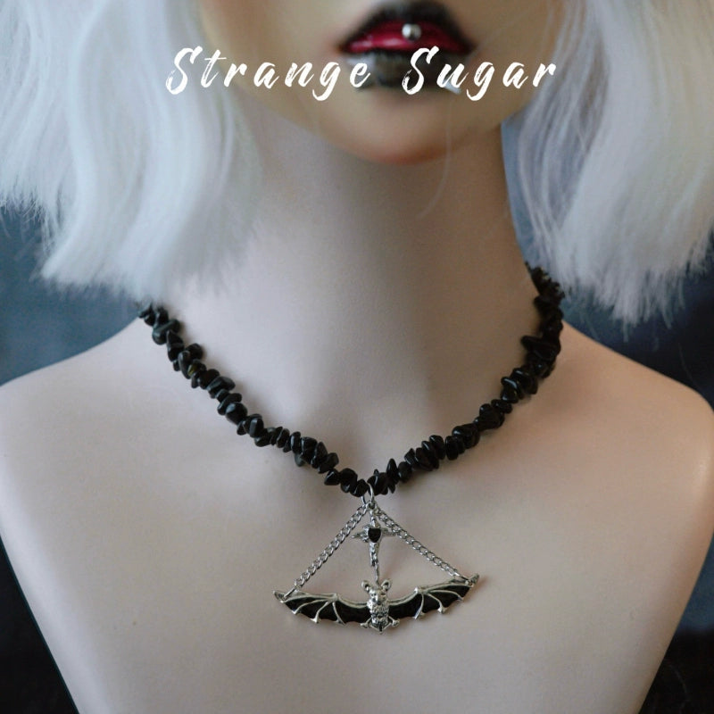 Strange Sugar - Handmade Gothic Lolita Choker, Multiple Pendant Bat Cross 3