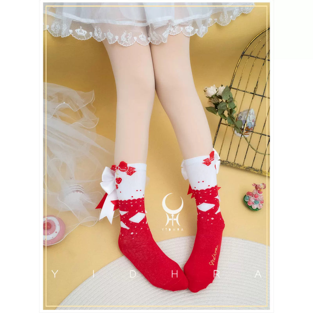 Yidhra~Sweet Berry Punk~Christmas Lolita Socks Sweet Ankle Socks (Red) 41494:706272