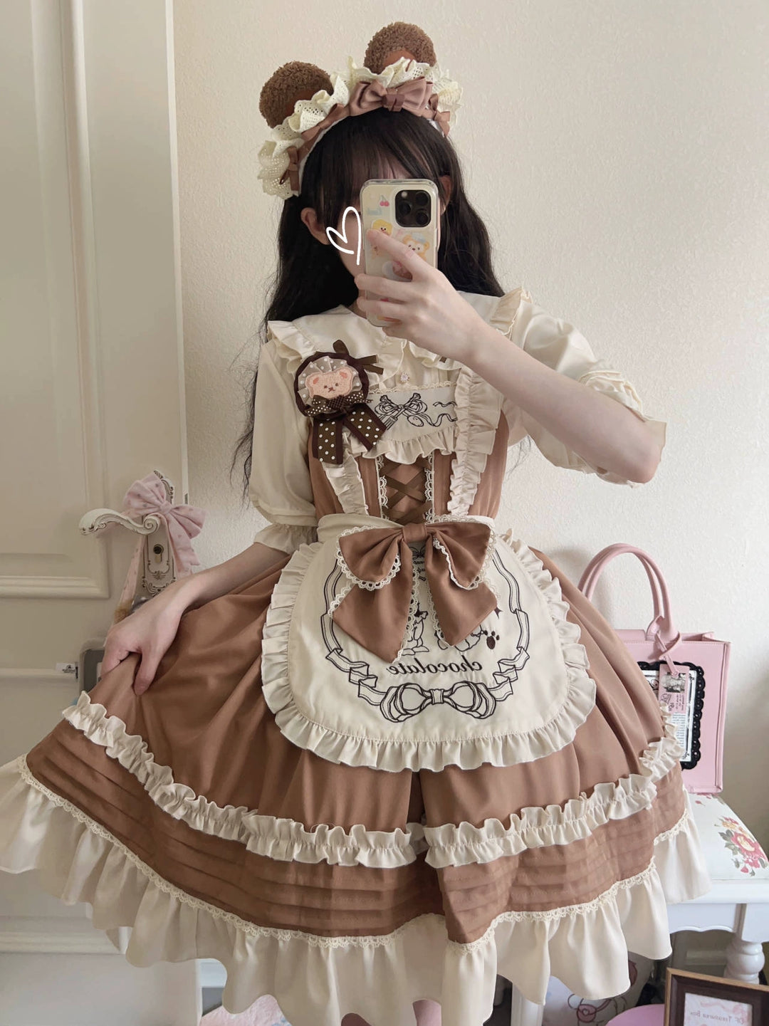 Sugar Girl~Sweet Layered Cake~Sweet Lolita JSK with Detachable Apron Khaki JSK + apron Only S