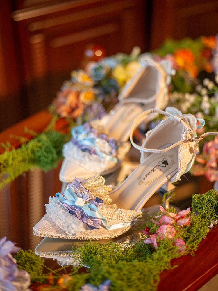 Hexagram~Orchid & Nightingale~Floral-Inspired Classic Lolita Heel Shoes Blue-Purple - 5 cm / 2.0 inches 34