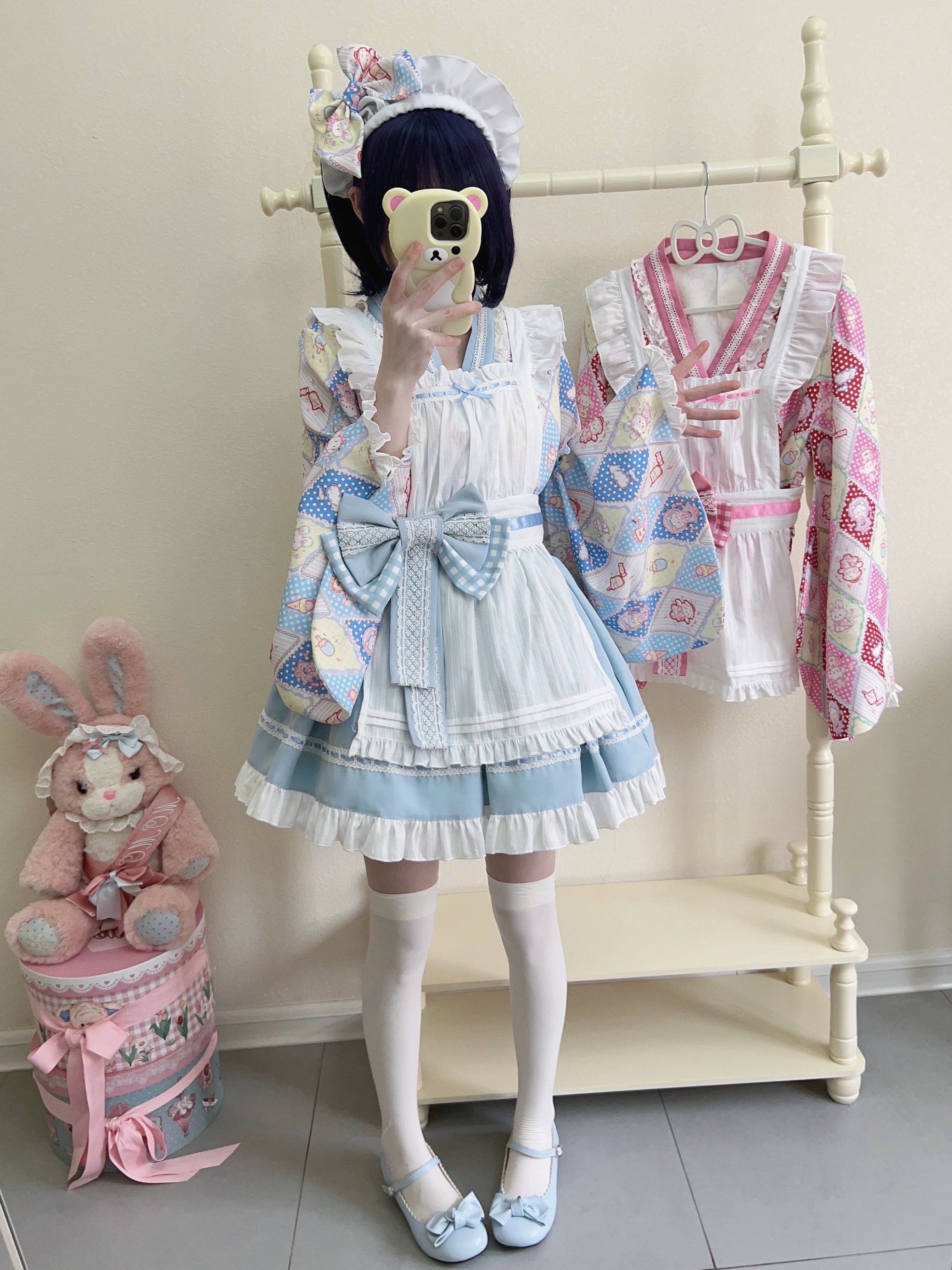 Sugar Girl~Showa Sweetness~Maid Wa Lolita Skirt Set Cute Summer Lolita Bow Apron 35422:520280