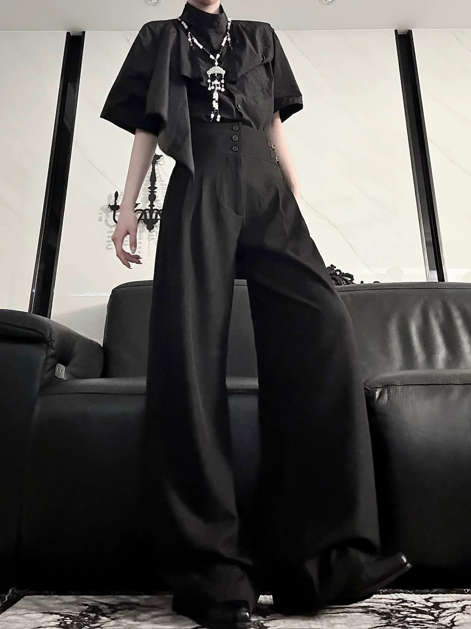 Knight Pants - Ouji Lolita High Waist Wide-Leg Straight Pants 45772:861933