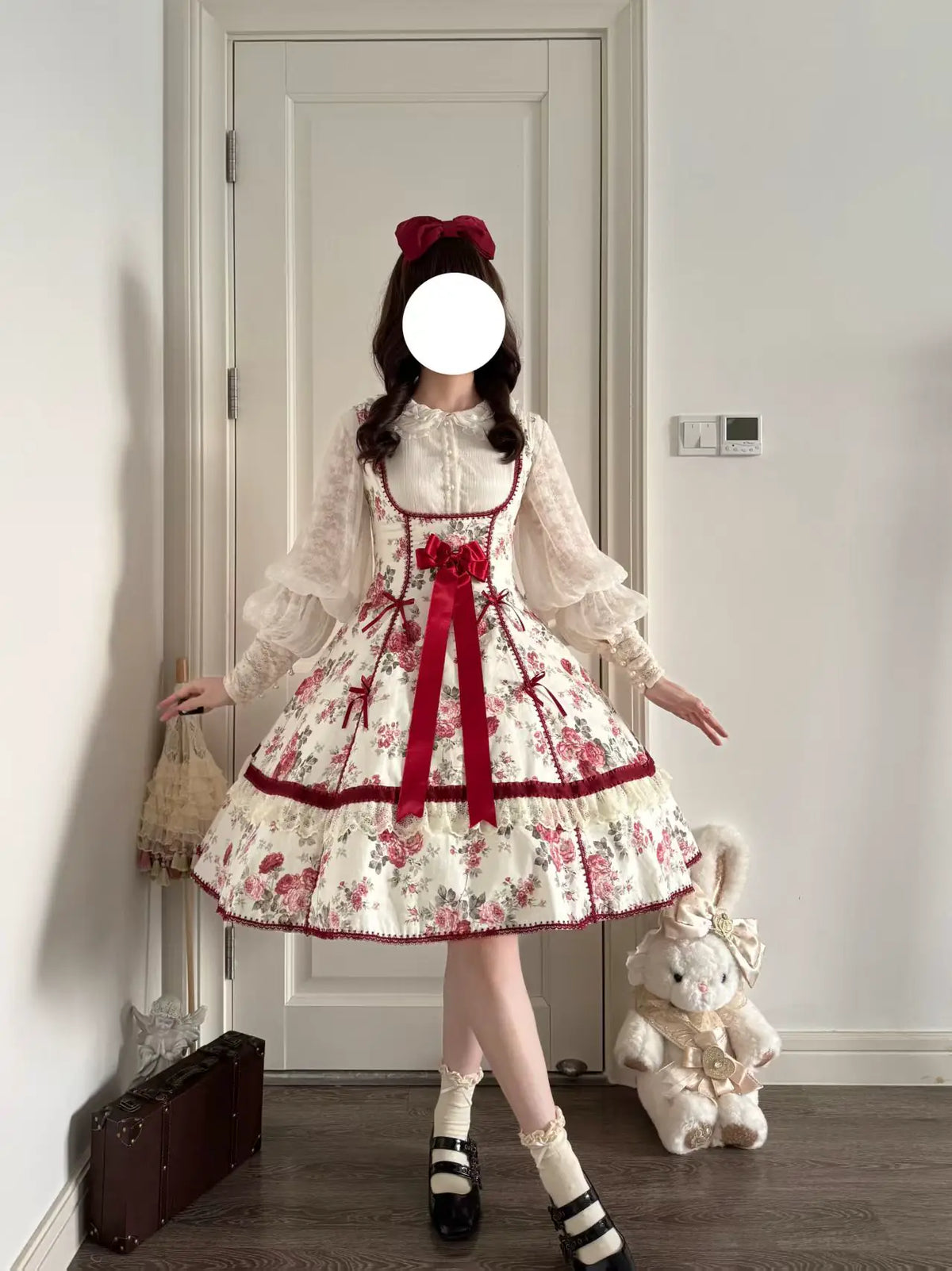 Red Peony - Classic Lolita Bust Support JSK Dress, Floral Print (L M S) 46004:871736