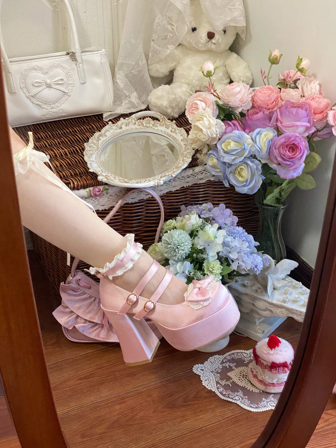 Pure Tea For Dream~Otome Fairy Tale~Sweet Lolita Shoes High Platform Satin Heels 42091:726200