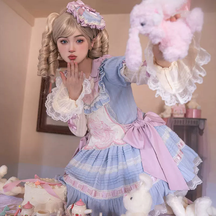Mewroco~Flower Letter~Sweet Lolita OP Dress Doll Sense Embroidered Dress S Lily Ballet version OP 