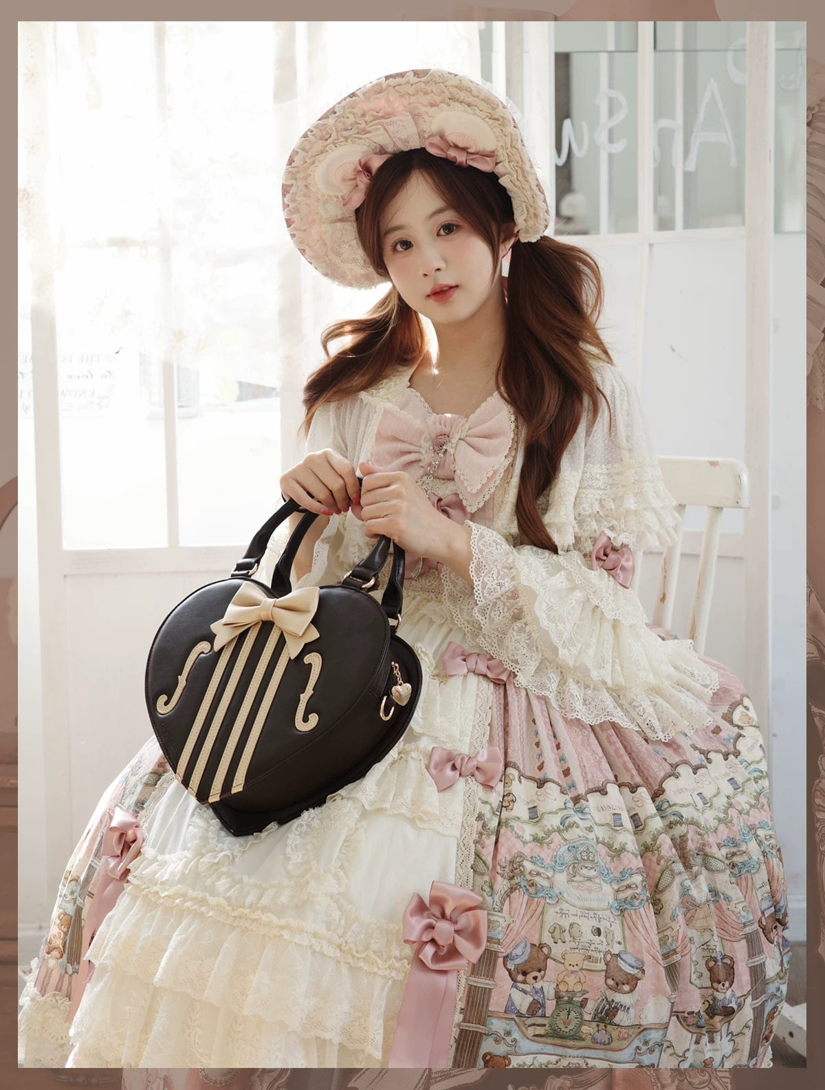 Heart of Violin - PU Classic Lolita Heart Shaped Bag, Violin and Bow Detail 45630:856459