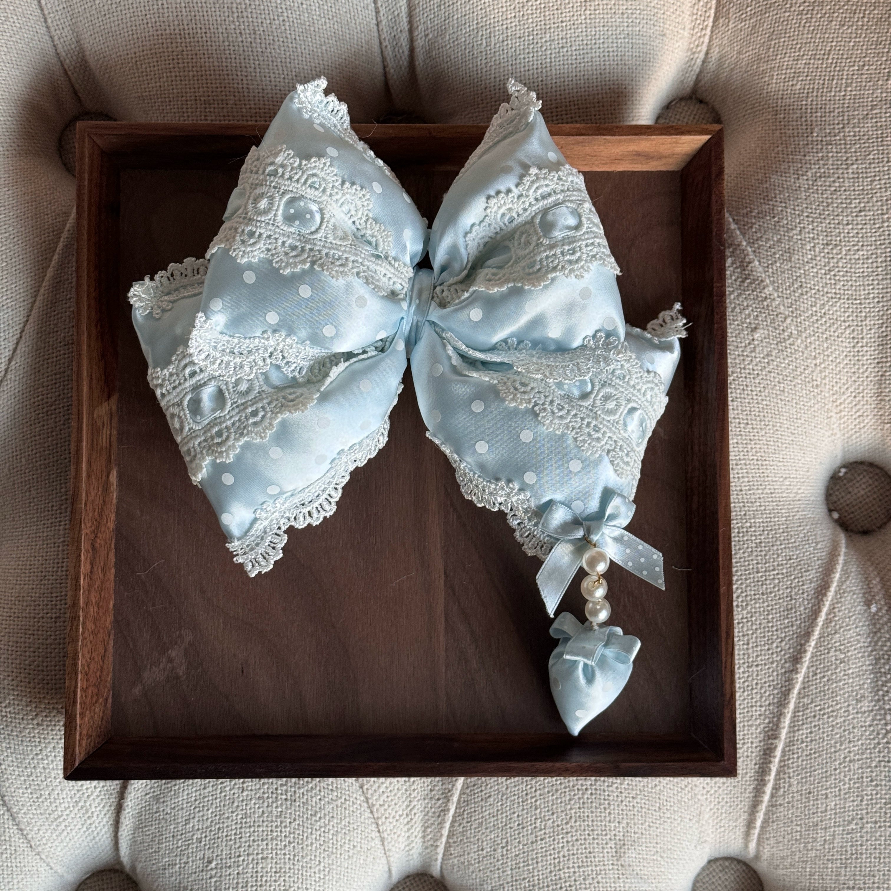 MAID - Sweet Lolita Headdress, Polka Dot Bow, Bunny Ear Blue Bow