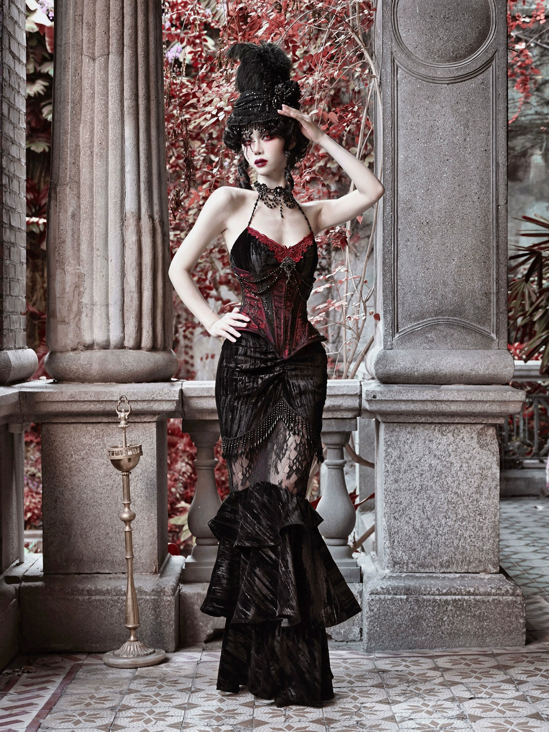 Blood Supply~Duchess~Gothic Lolita Halter Top Velvet Spider Web Fishbone Corset   