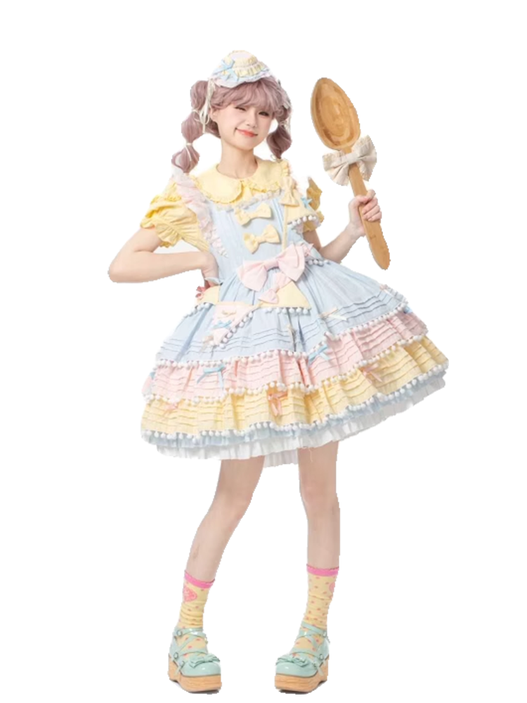Chubby Cat Diary - Sweetheart Macarons - Sweet Lolita JSK Dress, Pom-pom Accents 44105:795944