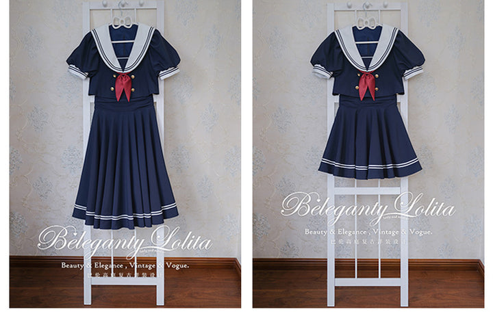 (Buyforme)Beleganty~Vintage Sailor Style Skirt Set Sea and Wind   