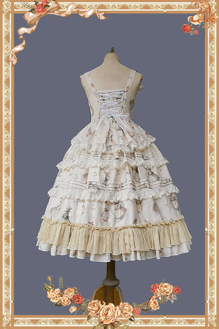 Infanta~Elegant Lolita JSK Dress Tiered Rabbit Prints Middle Split Dress   