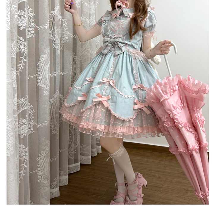 (BFM)The Seventh Doll~Sweet Diary SP~Vintage Lolita Jumper Dress Petal-like Hem JSK Headdress Set   