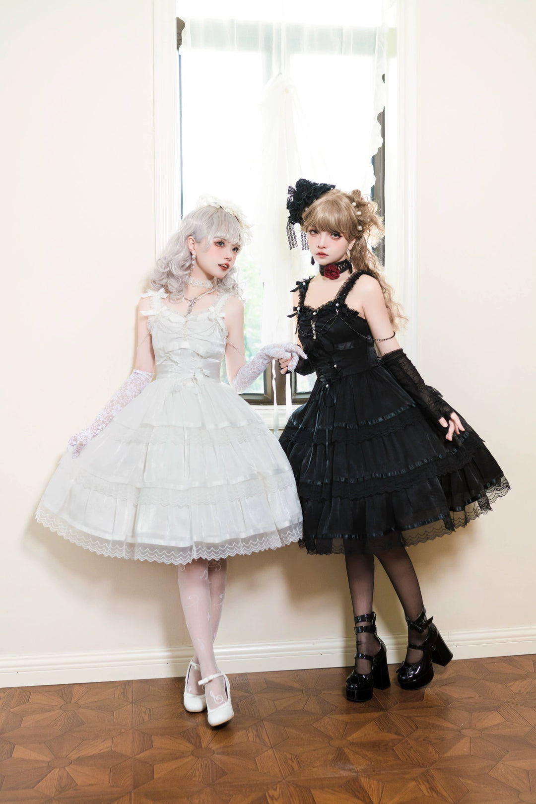 Sweet Date~Gothic Lolita JSK Wedding Dress Black and White Twin Lolita JSK