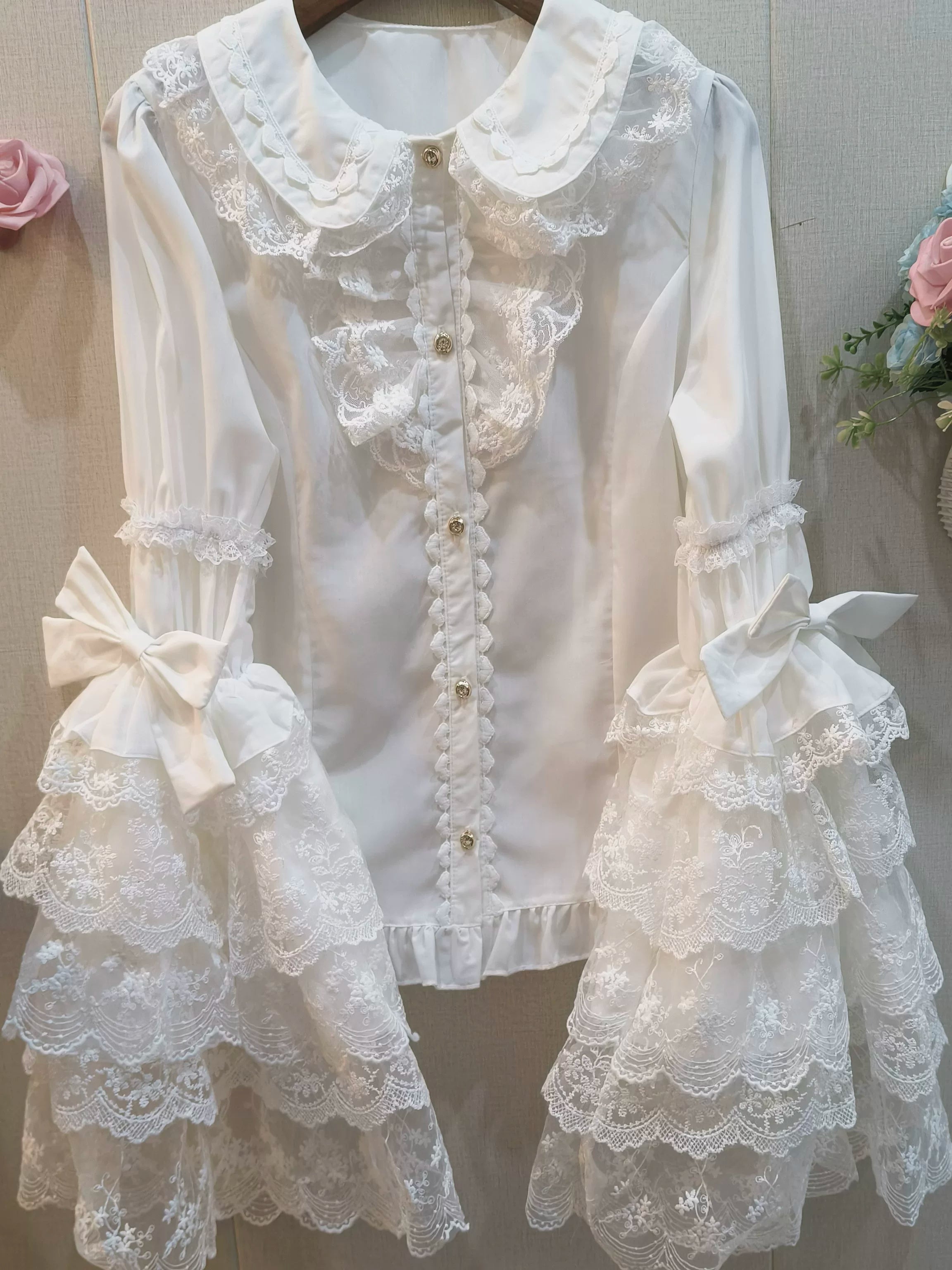 Hime Sleeve Sweet Lolita Shirt, Slim Fit (White / L M S) 44616:817011