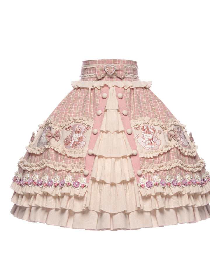 Youpairui~Helford~Sweet Coordinated Lolita Suit Pink Plaid Lolita SK Set SK only Free Size 