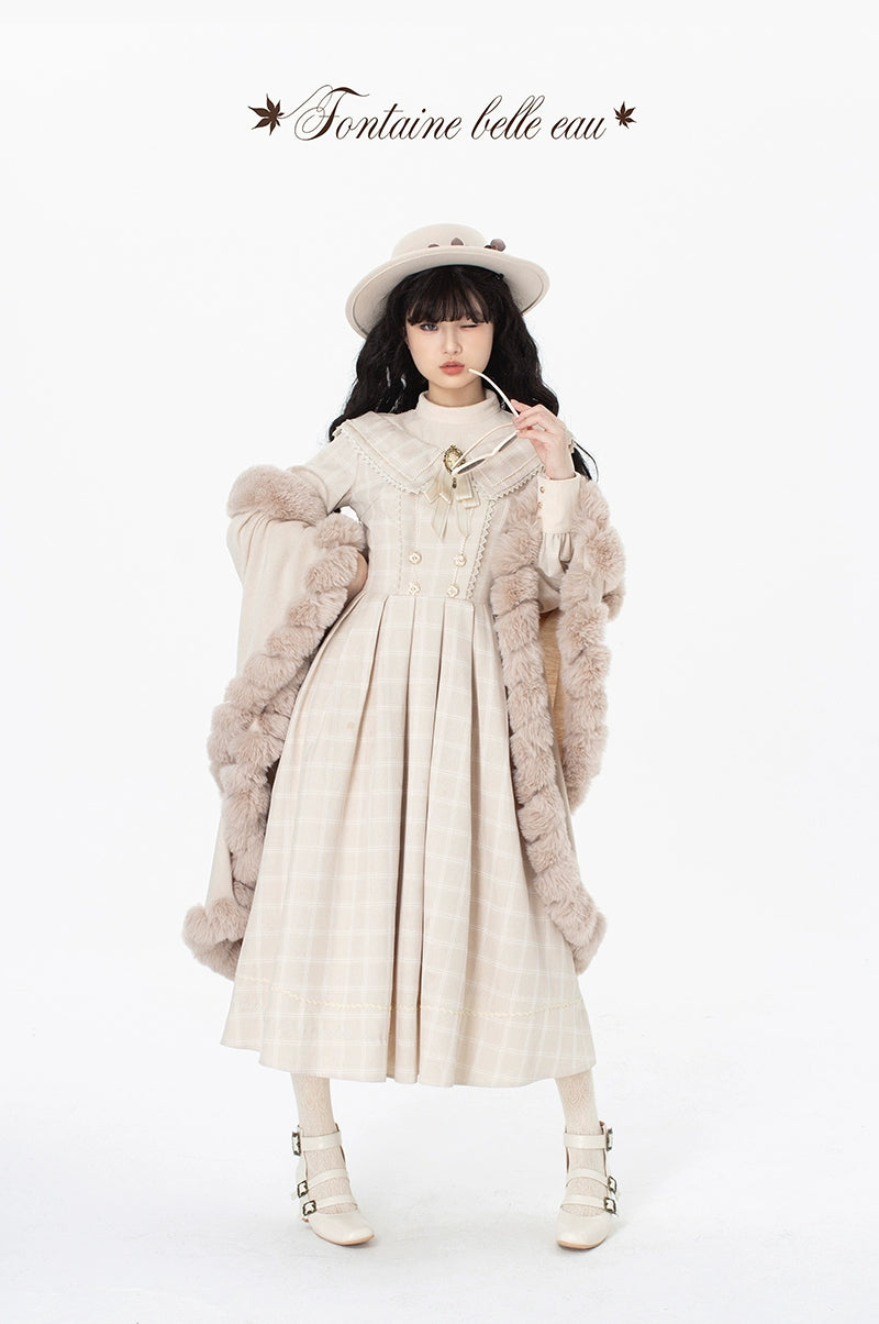 ZeeYe~Maple Dan Bai Lu~Classic Lolita Plaid Dress Long Sleeved OP