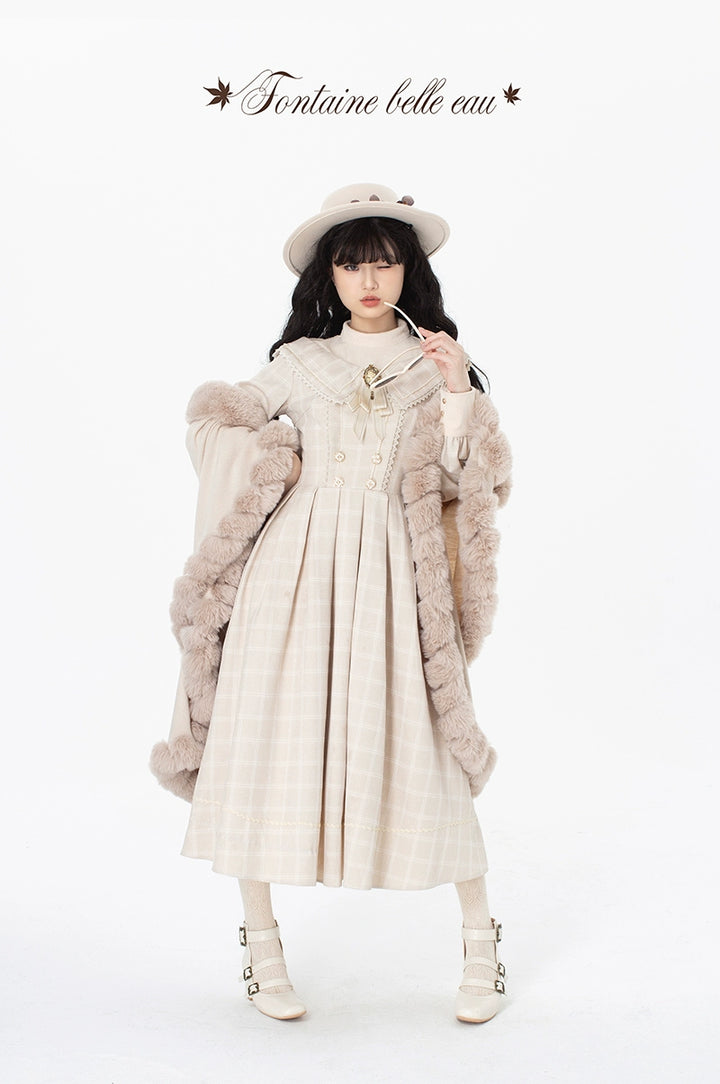 ZeeYe~Maple Dan Bai Lu~Classic Lolita Plaid Dress Long Sleeved OP