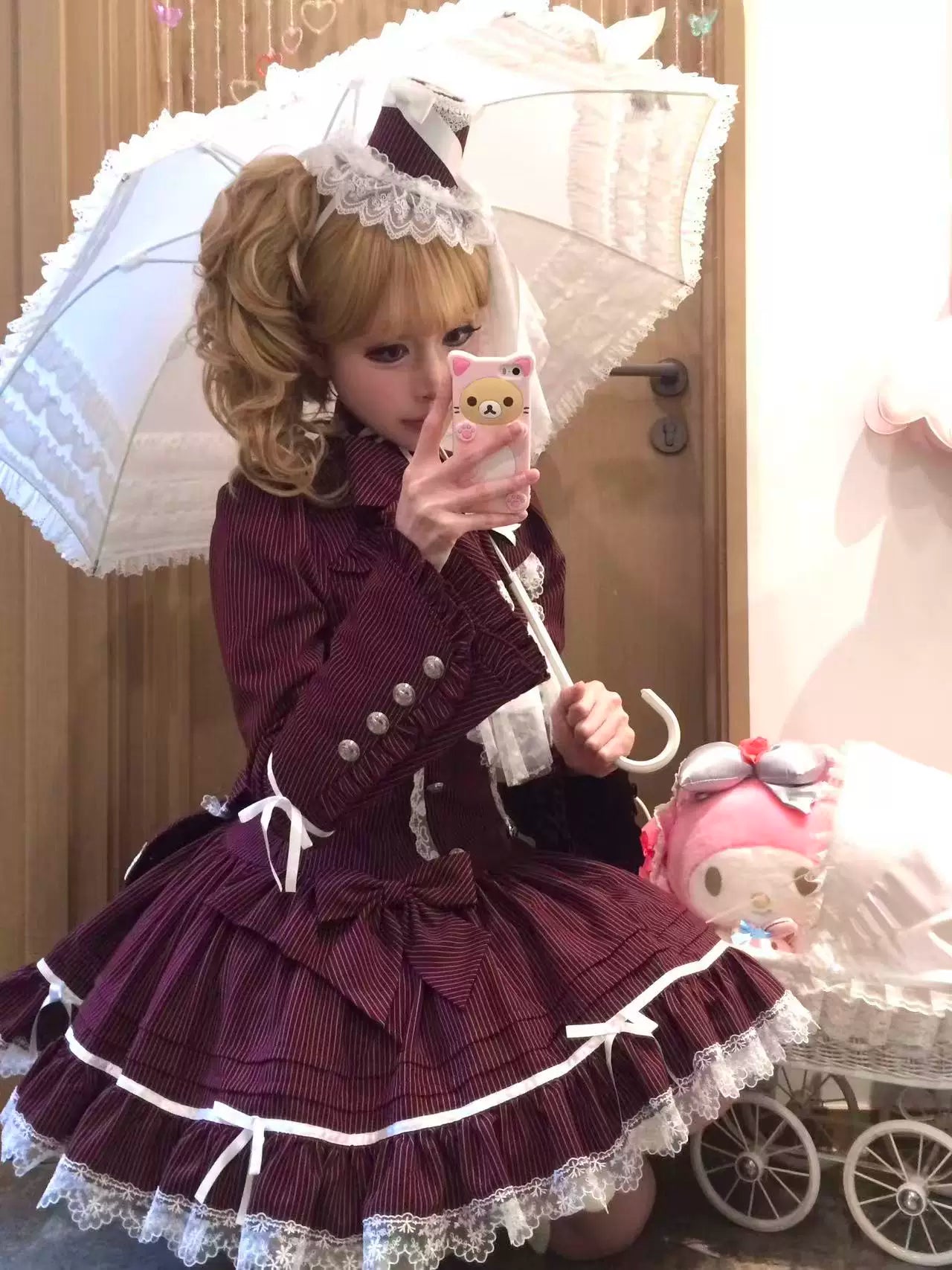 Phantom Kitty - Old School Lolita Low Waist OP Dress, Lace & Bow