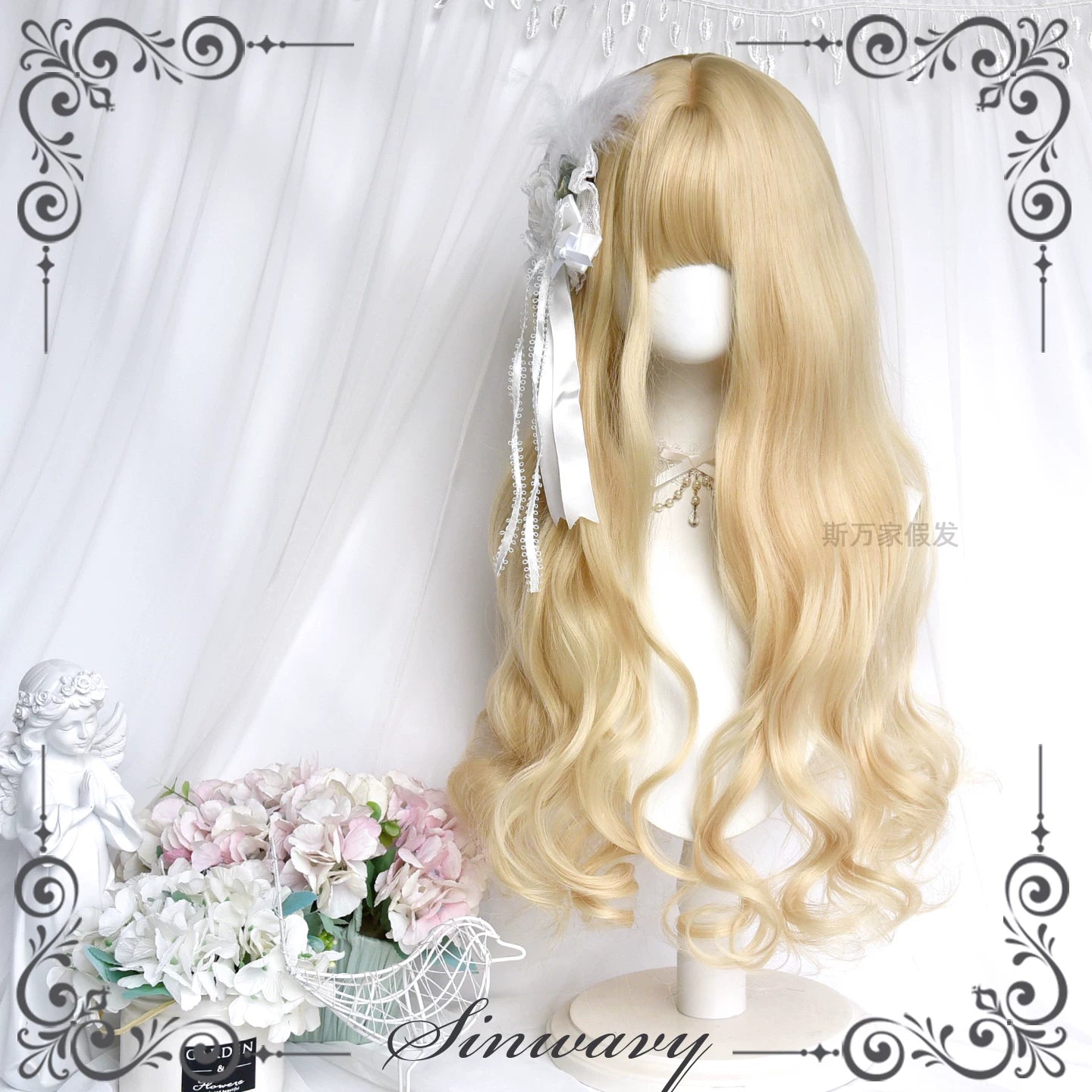 Light Blone Wavy Lolita Wig, Straight Bang 44390:806371