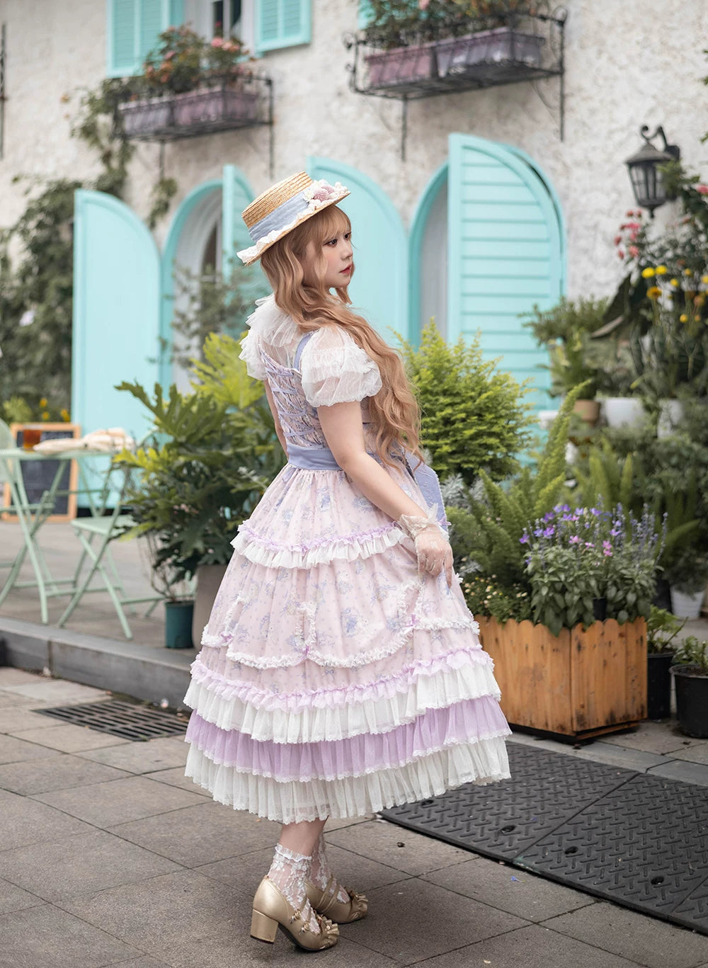 Bloom Lamb - Classic Lolita Embroidered JSK Dress, Tiered Hem 45519:851367