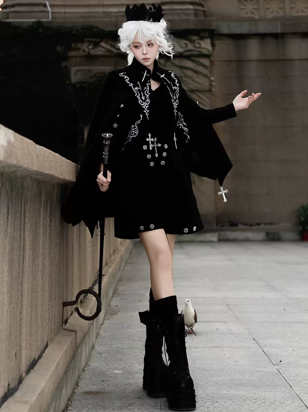 Nightfall - Ouji Lolita Outfit, Bat Wing Shaped Cape 44548:812698