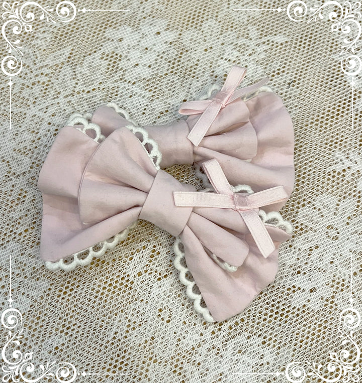 (BFM)Little Bear~Laura's Doll~Sweet Lolita Bloomer Bonnet Headband Hair Clip Pink Hair Clips (a pair) Free size 
