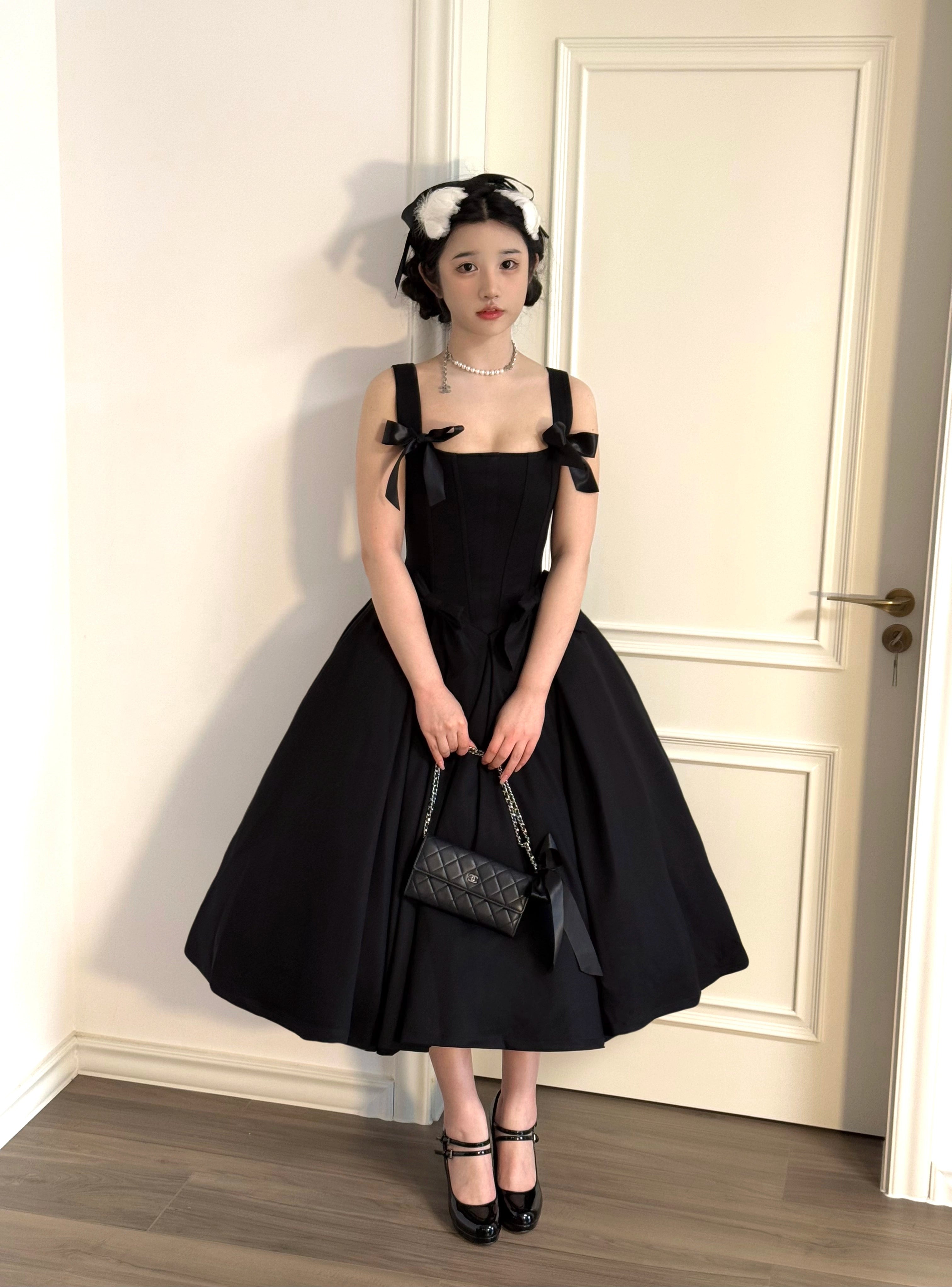 Sweet Wood - Margaret - Plus Size Lolita Dress Suit Solid JSK Black JSK + Waist Bows Free Size