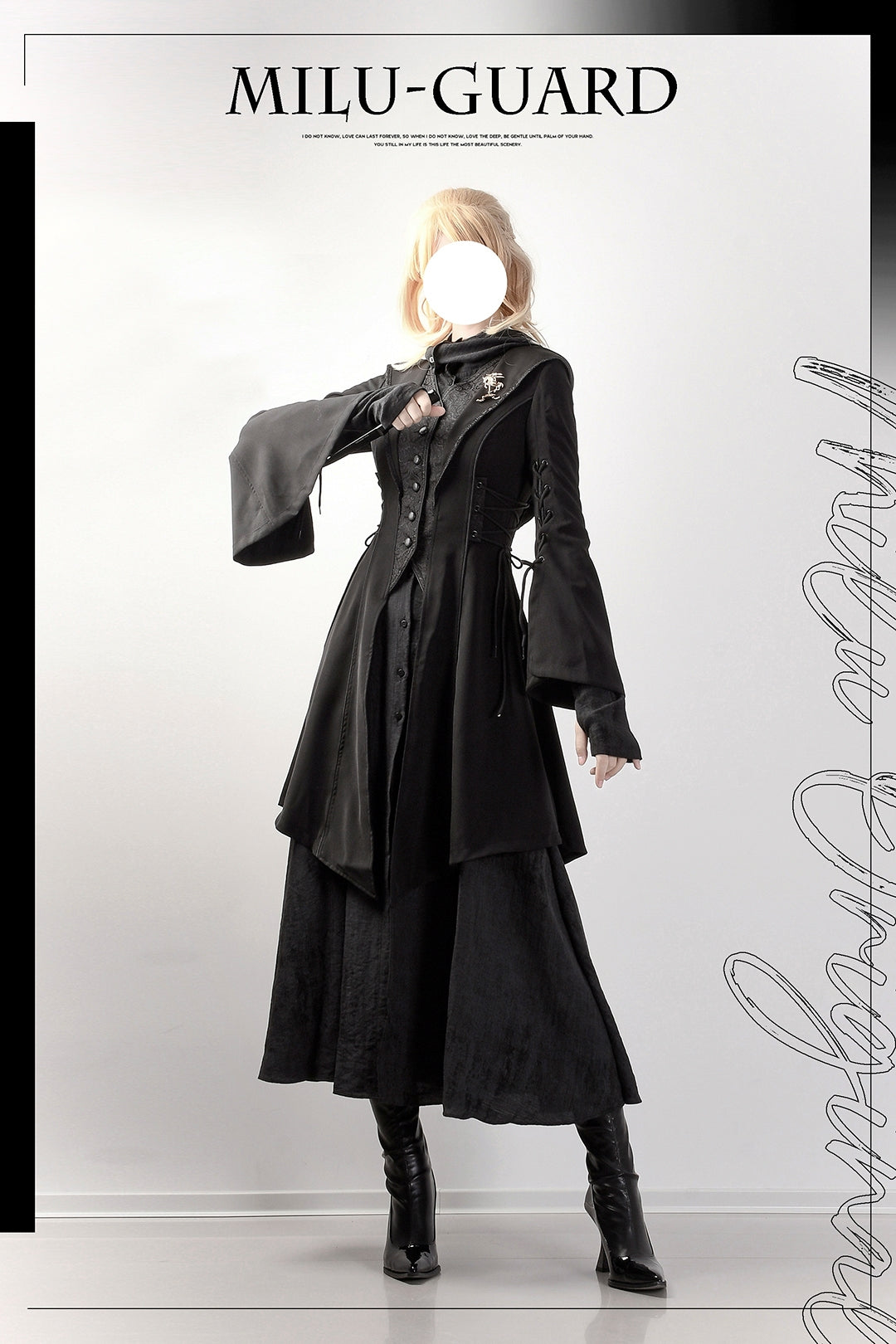 MILU ORIG~Guard~Gothic Lolita Dress Suit Black Long Sleeve Coat and OP