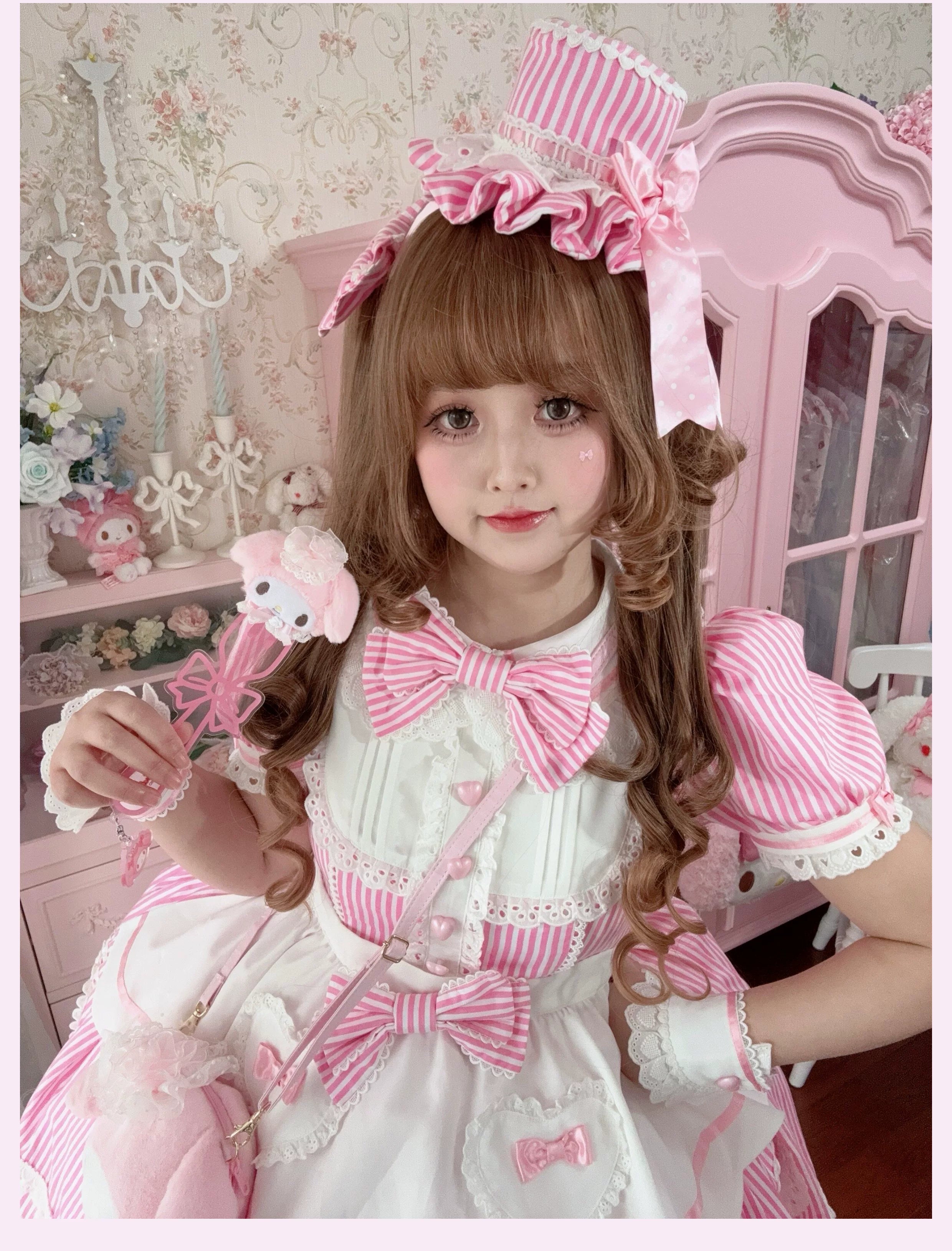 Candy Shop Manager - Old School Lolita Striped OP Dress, Detachable Apron 44788:822066