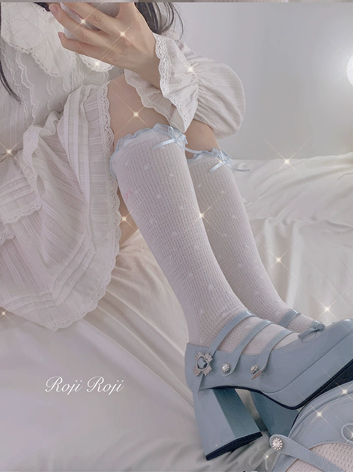 Roji Roji~Sweet Lolita Socks Cute Cotton Lolita Stockings Polka Dot   