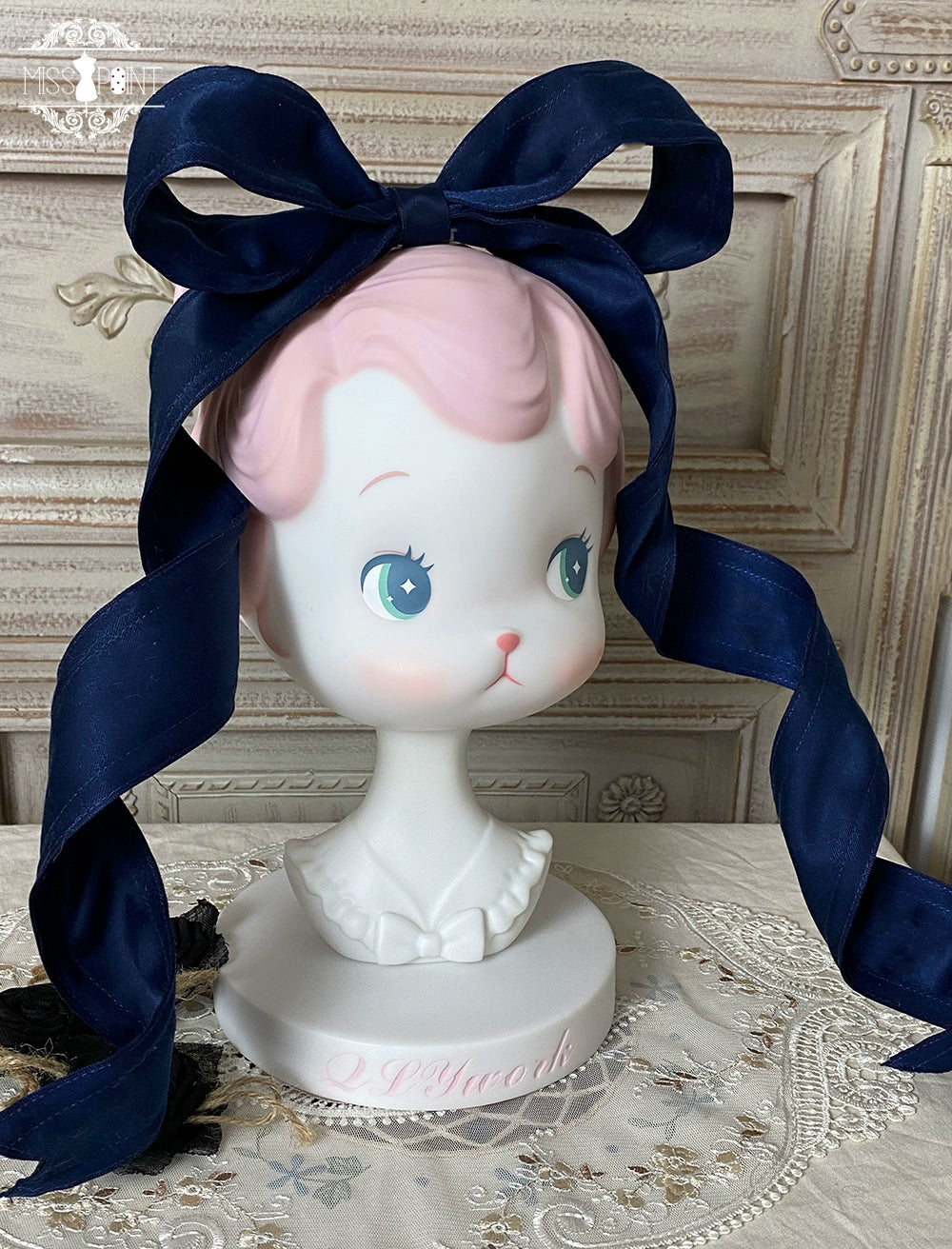 Miss Point - Sweet Lolita Accessories KC Hair Clip Brooch Waistband Cuffs Twisted Bow Hair Clip- Dark Blue
