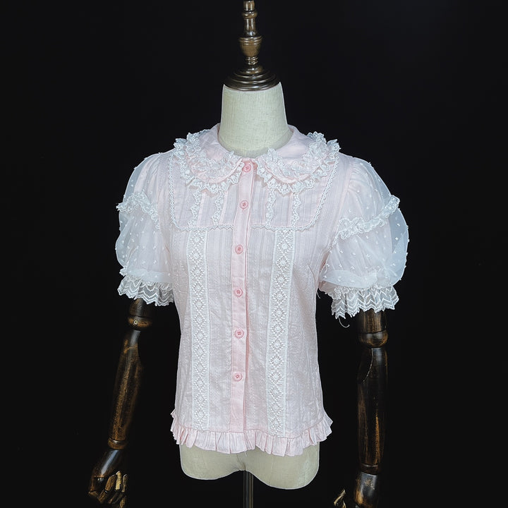 DMFS Lolita~Lollipop~Sweet Lolita Shirt with Double-Layered Puff Sleeves