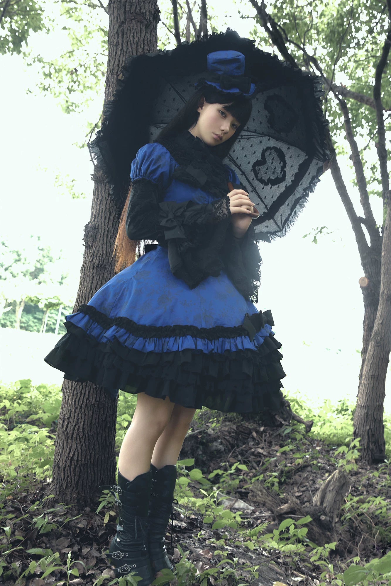 Bliss Bouquet - Cotton Old School Lolita Dress, Rose Print and Layered Hem 45656:857143