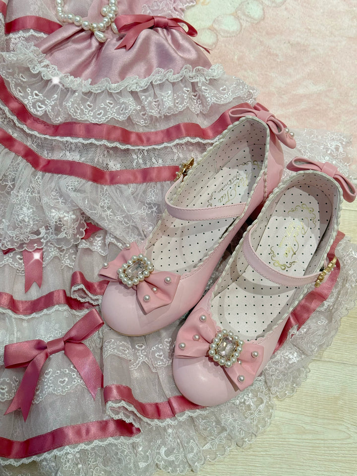 Pure Tea For Dream~Vintage Gemstone~Sweet Lolita Shoes Round Toe Heels with Bow 41836:715392