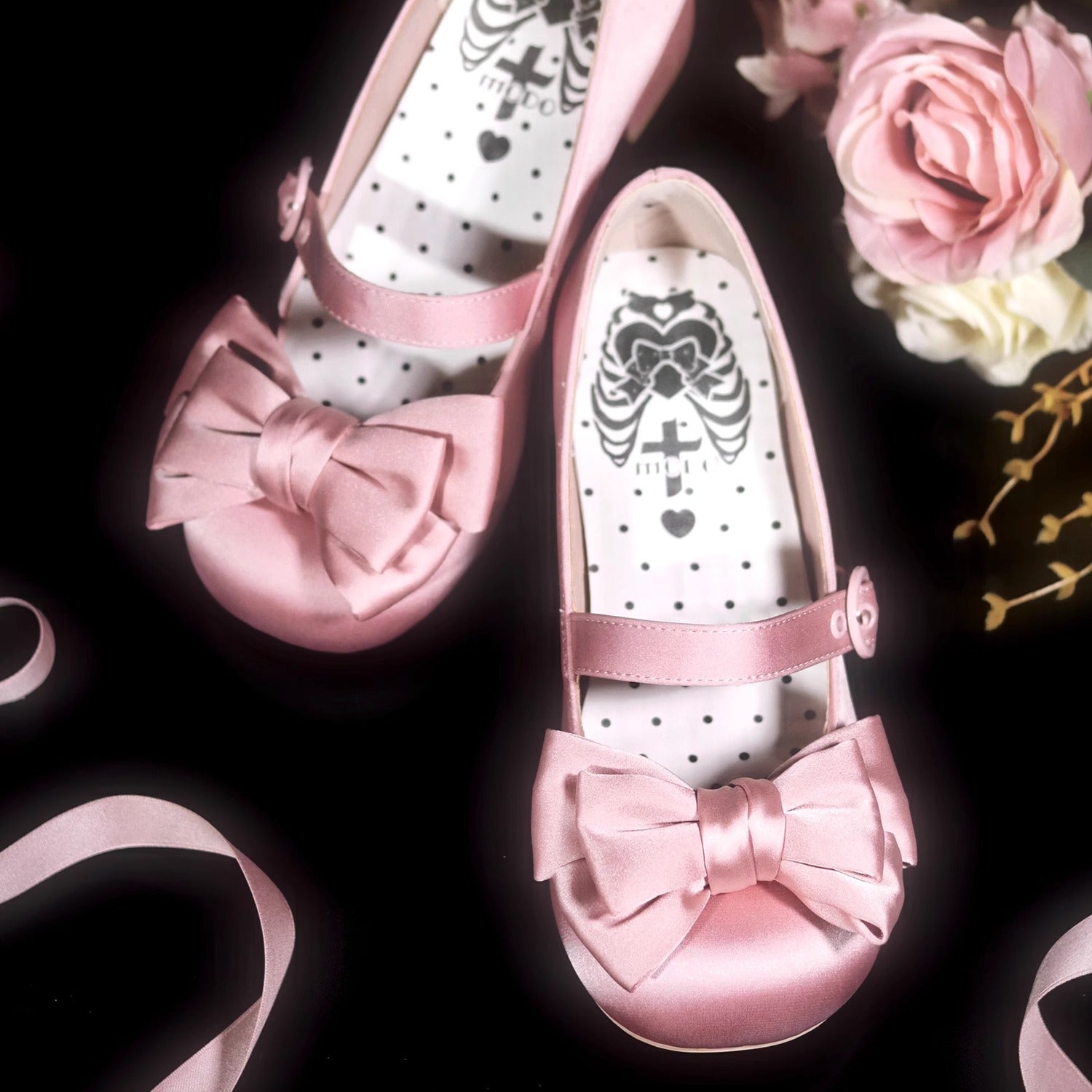 MODO~Sissi~Sweet Lolita Shoes Satin Low Chunky Heels with Bow 42594:745881