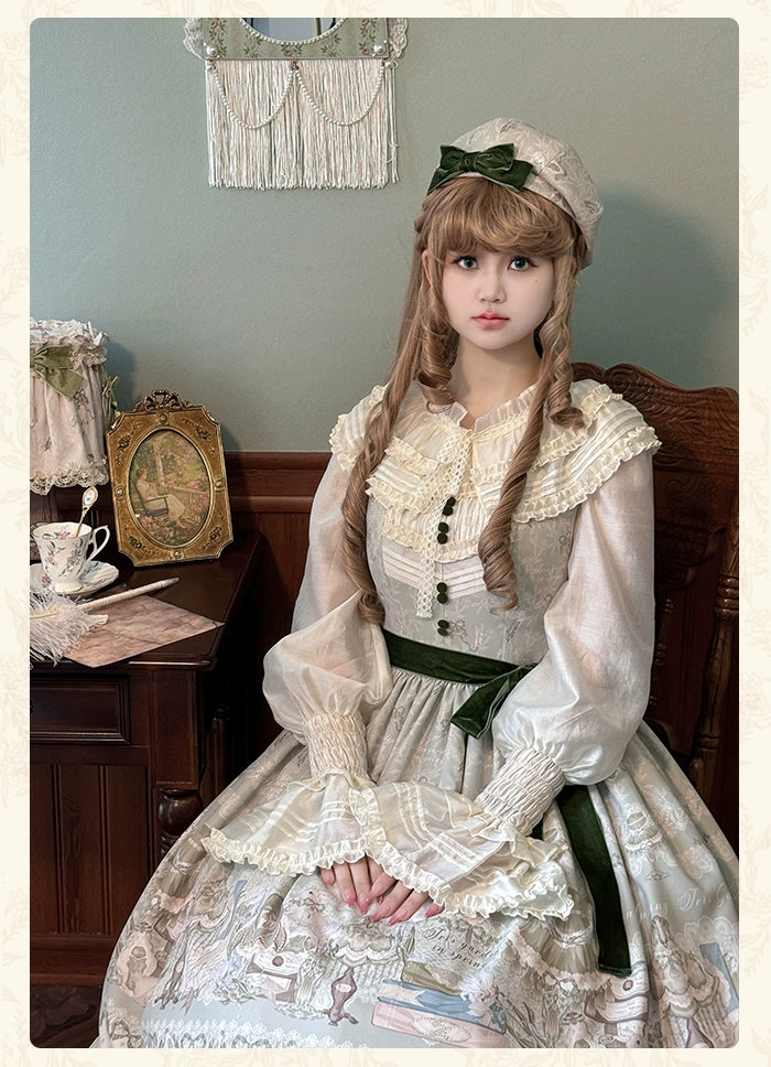 Alice Girl~Iris Study Room~Classic Lolita JSK Elegant Lolita Dress With V-neck   