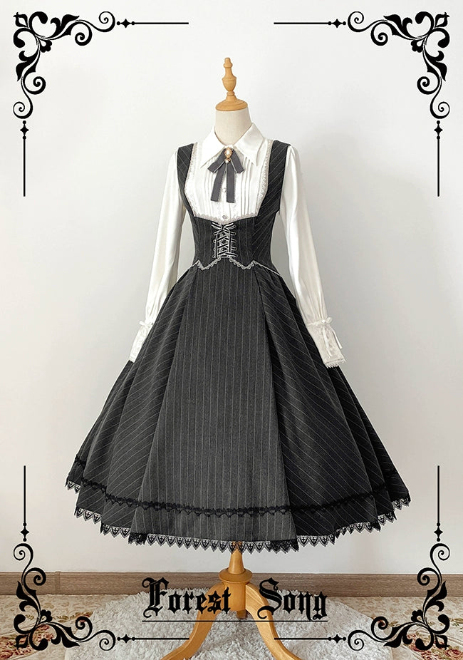 Forest Song - Kleta Manor - Bust-Supporting Classic Lolita JSK Dress Gray Bust-Supporting JSK Only S